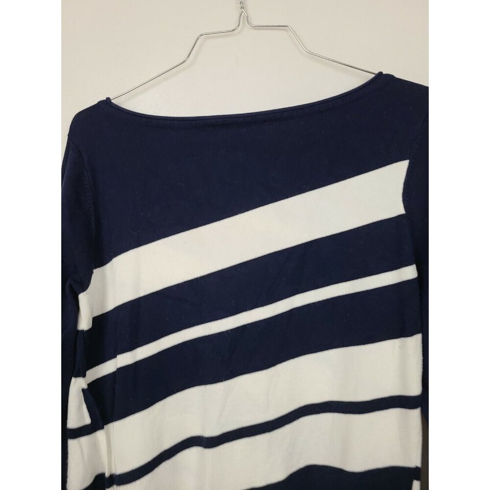 White House Black Market Womens Sweater Medium Navy White Striped Asymmetrical - Picture 6 of 9